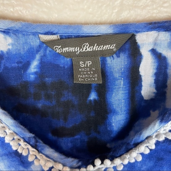 Tommy Bahama Celeste Palm Linen Blue White Tie Dye Tunic Top - Picture 3 of 5